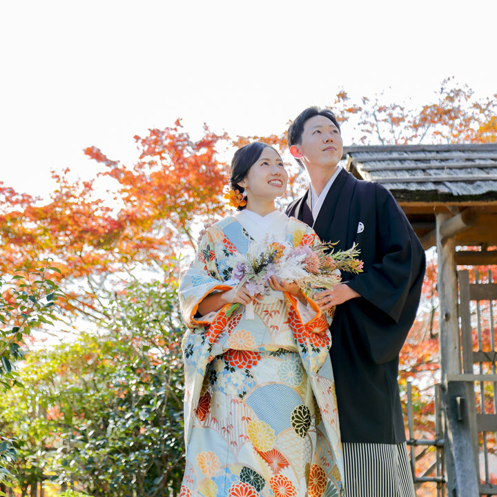 和装色打掛特典秋の神社結婚式