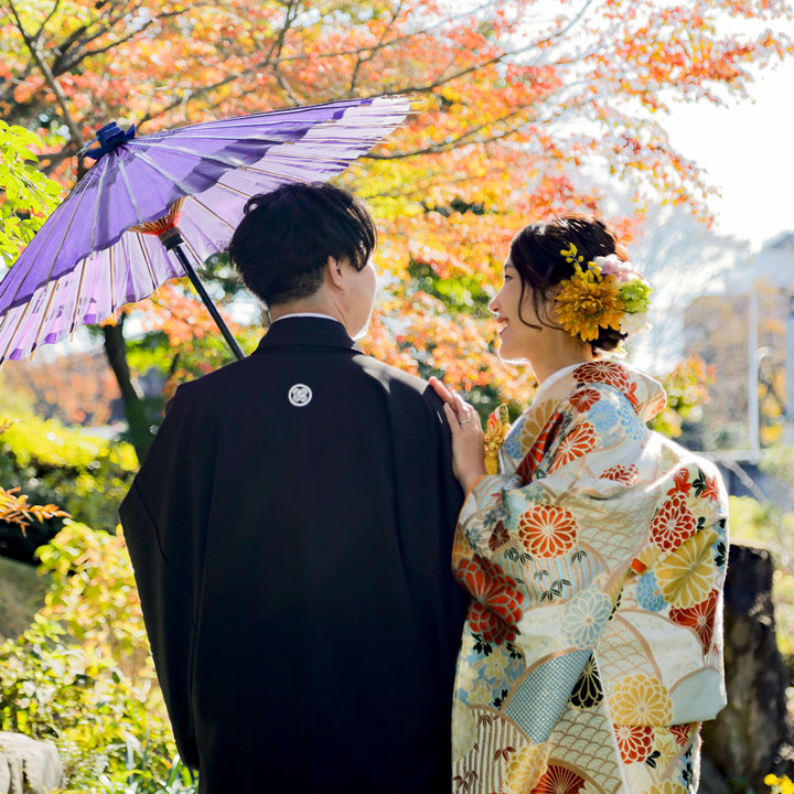 和装色打掛特典秋の神社結婚式